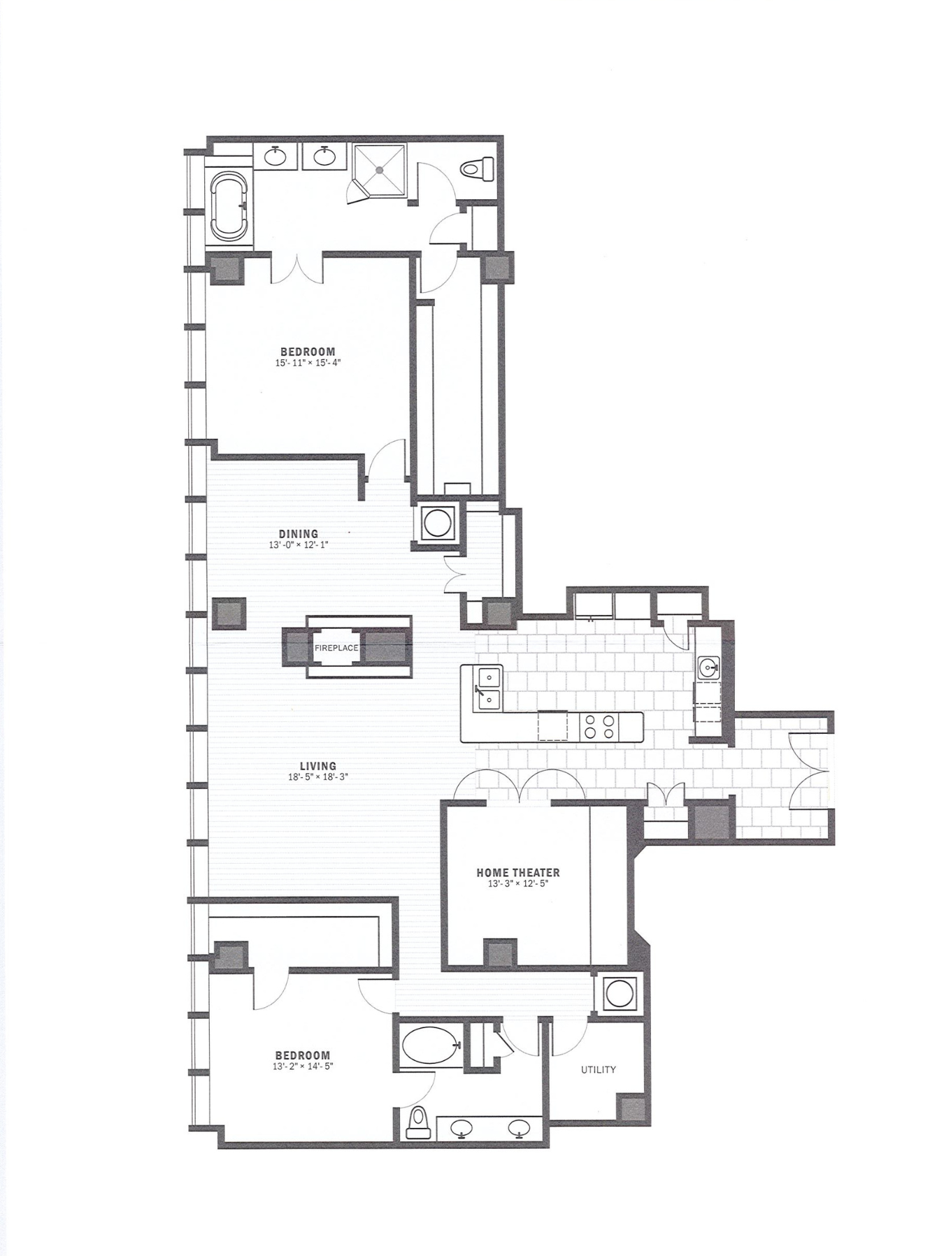 Floor plan for 2 beds, 2 baths, 2533 sqft